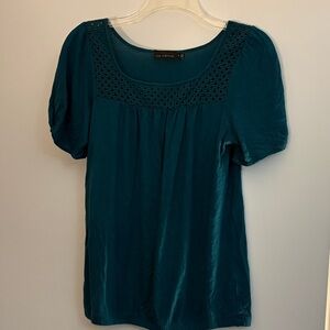 The Limited Teal Crochet Neck Blouse